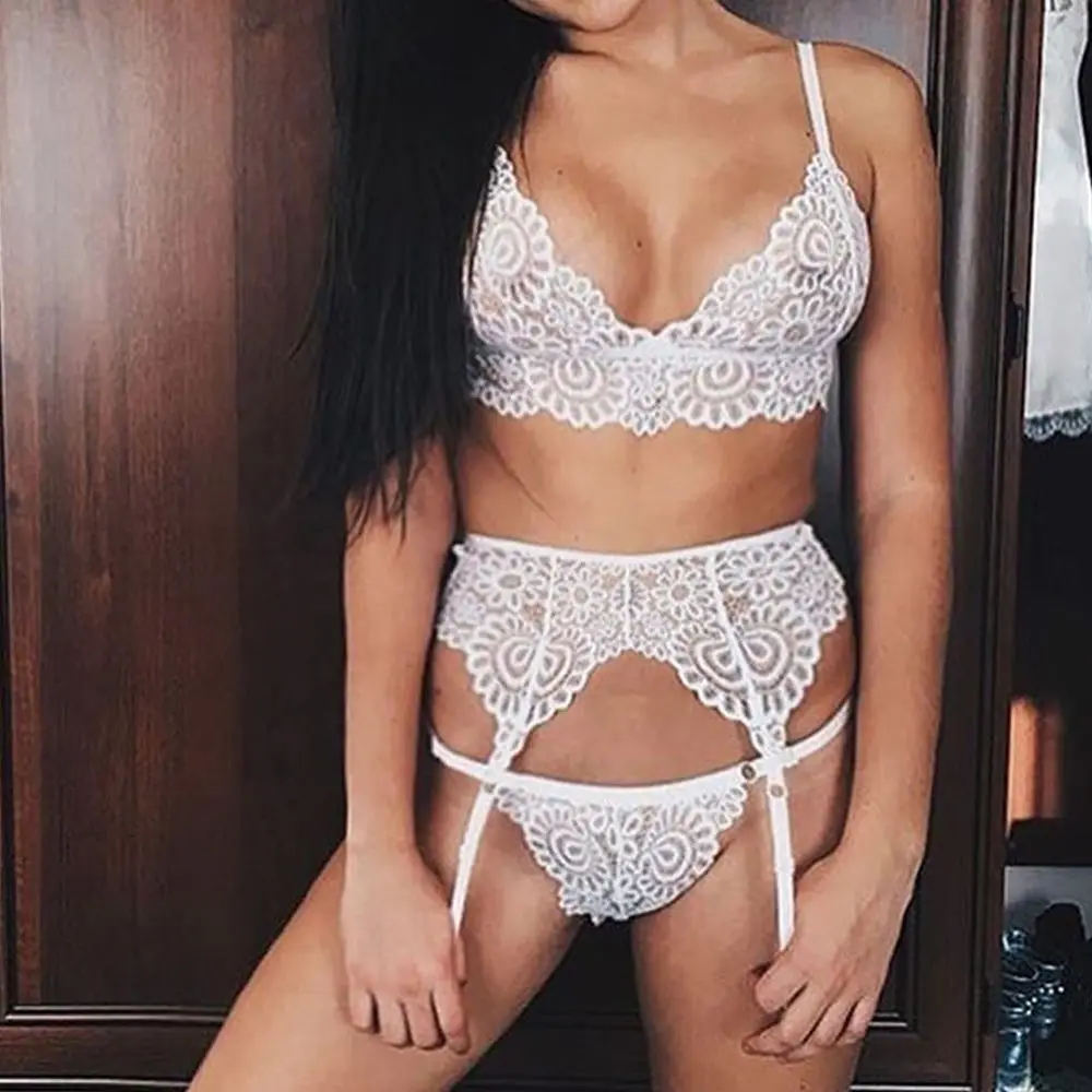 

Women Plus Size Sexy Lingerie Set Floral Lace Sheer Mesh Push Up Bra Set Seamless Bra Brief Bustier Crop Top Set