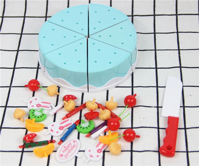 75 шт. розовый синий день рождения игрушки Вырезать торт фруктовый крем свечи классические детские ролевые игры игрушки пластиковый набор