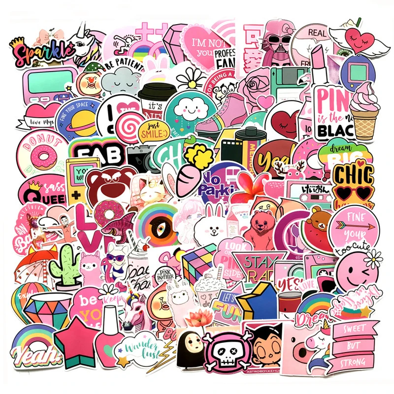 50Pcs Kawaii Pink Fun Girls Stickers Toys Guitar Car Suitcase Laptop DecZI 