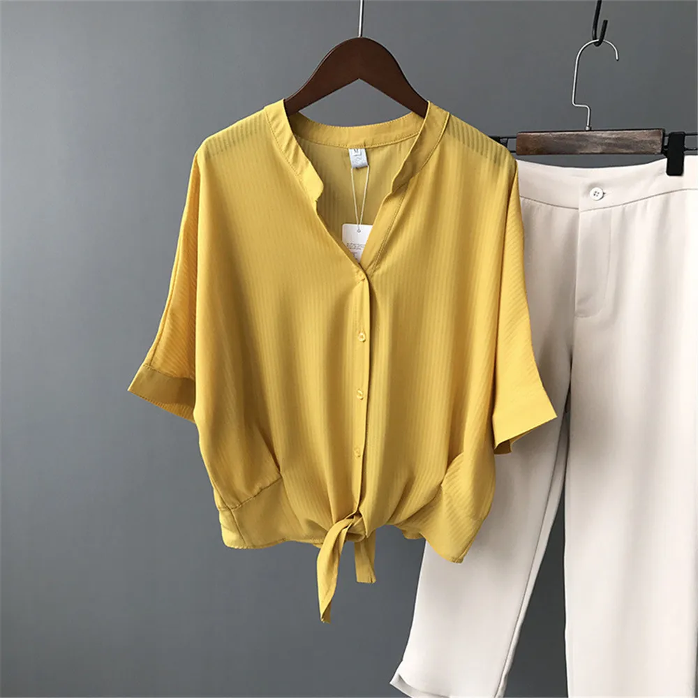Short Style Loose Chest Women Blouse Shirt 2018 Summer V Neck Casual Short Shirt Chiffon Half Sleeve Dating Blouse campus Shirt (8)