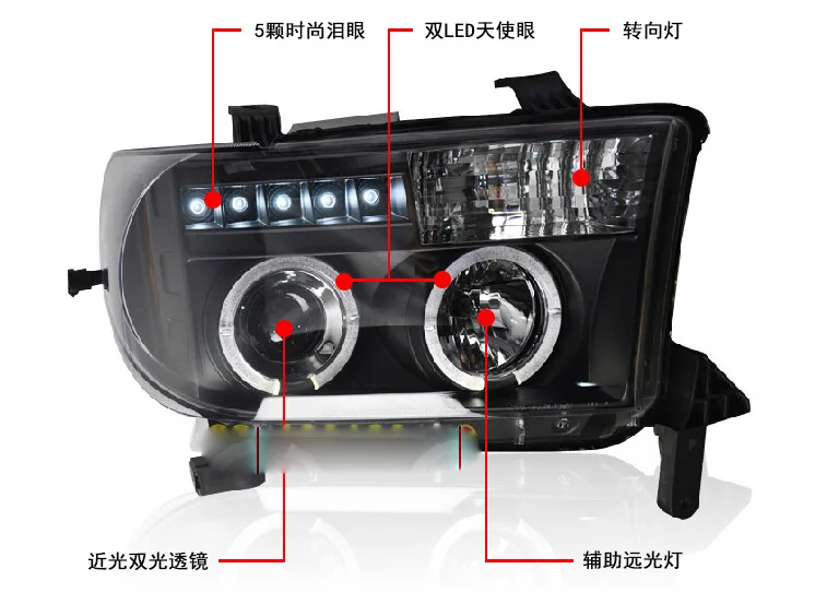 Бамперная лампа для тундры, головной светильник 2007~ 2013, автомобильные аксессуары, Головной фонарь DRL, ходовой светильник s Bi-Xenon, противотуманный светильник s Tundra, головной светильник - Цвет: Model2