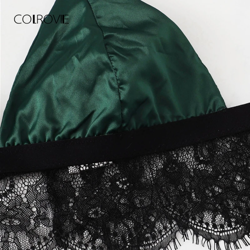 COLROVIE Green Scalloped Trim Contrast Lace Sexy Lingerie Set 2018 Women Wireless Underwear Set Female Satin Elegant Bra Set COLROVIE Green Scalloped Trim Contrast Lace Sexy Lingerie Set 2018 Women Wireless Underwear Set Female Satin Elegant Bra Set