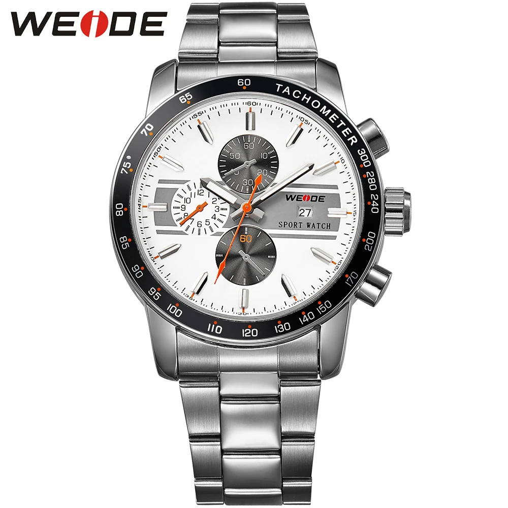 

WEIDE Special Offer Sports Men Analog Tachometer Watch 30M Waterproof Japan Movt Quartz Full Stainless Steel Wristwatches