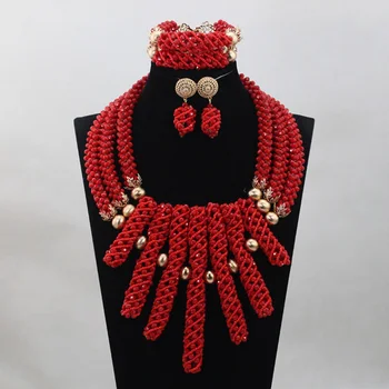 

Magnificent Red Crystal Jewelry New Design Nigerian African Wedding Bridal/Women Beads Necklace Jewelry Set Free Shipping ANJ247