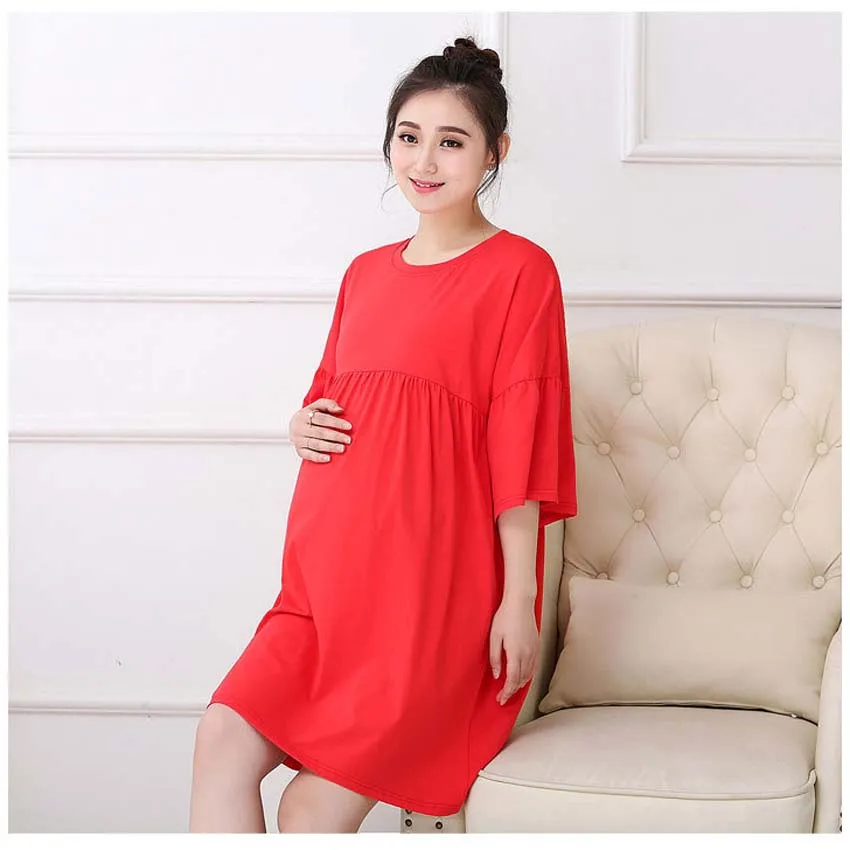 Платье для кормящих мам; летнее платье для грудного вскармливания для беременных женщин; летняя Стильная хлопковая одежда для беременных; L-4XL - Цвет: Красный