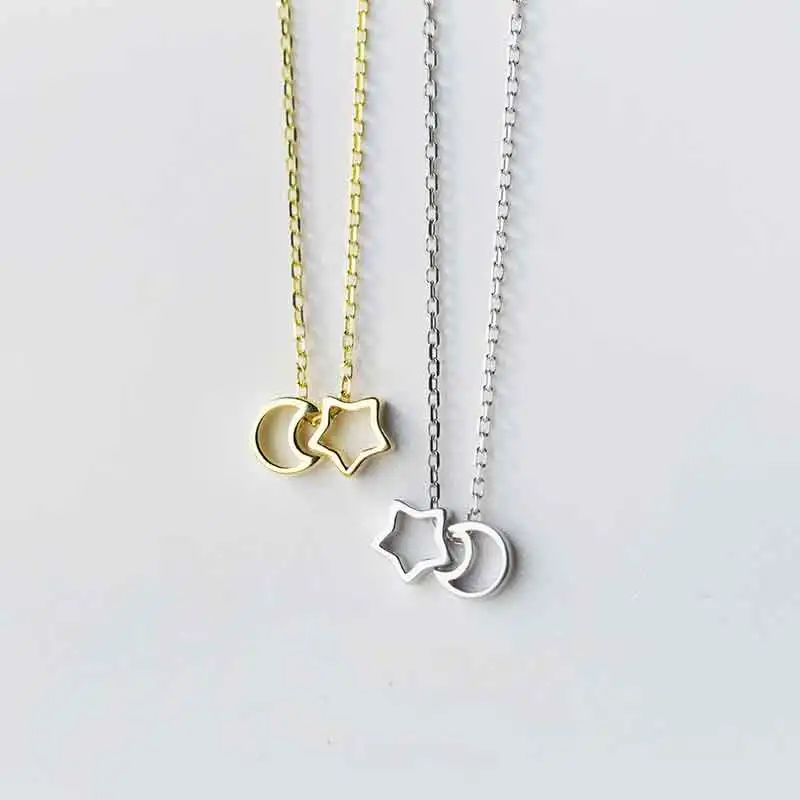 

Simple Star Moon 925 Sterling Silver Necklace