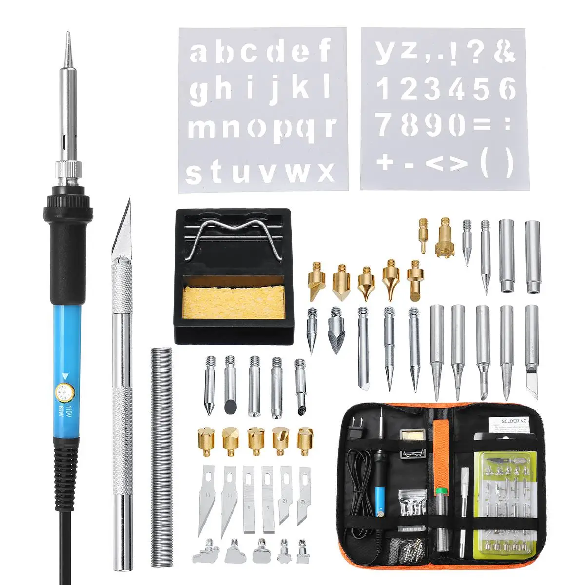 

50PCS 60W 110V Wood Burning Pen & Assorted Tips Set Painting Electric Iron Temperature 200-450 Degree US Plug