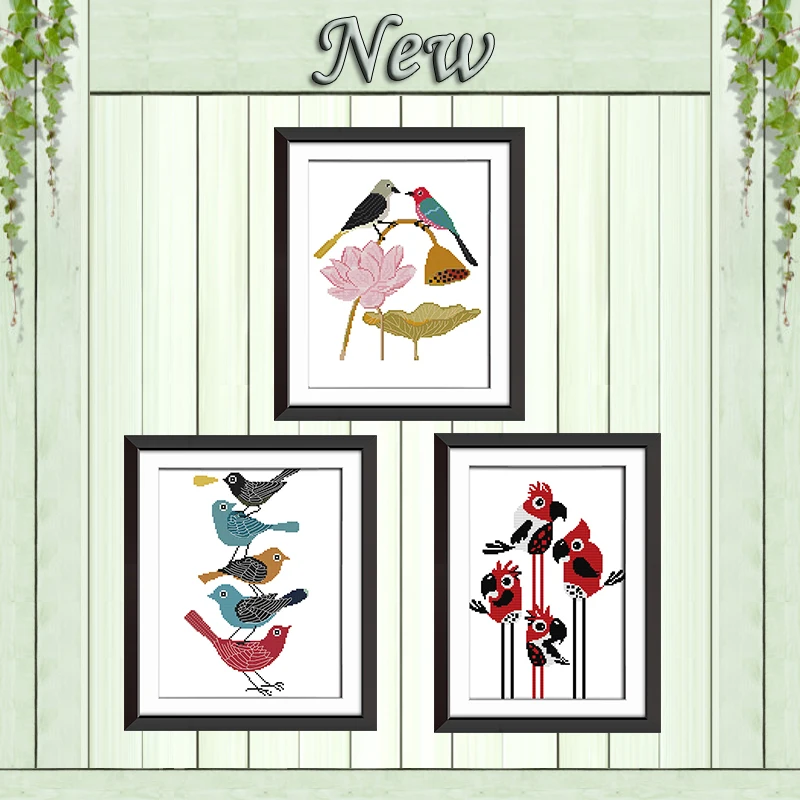 Stacked birds on the lotus parrot diy painting counted print canvas DMC 14CT 11CT Cross Stitch kits Needlework Embroidery Set | Дом и сад
