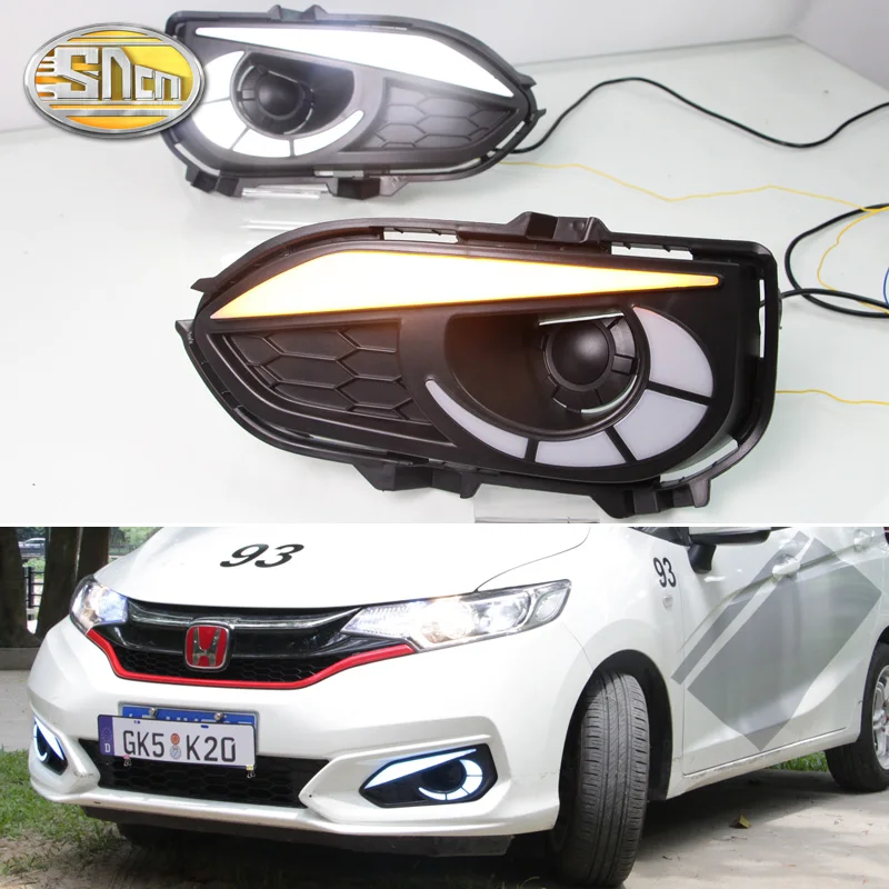 For Honda Fit Jazz 2017 2018 LED Daytime Running Lights With Moving Yellow Turn Signal Lamp Blue