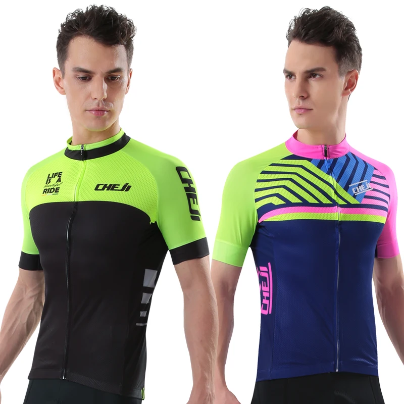 CHEJI Popular Men Cycling Jersey Fluorescent Color Breathable Quick Dry MTB Road Bike Shirts With Zipper Rear Pocket Bike Wear цена CHEJI Popular Men Cycling Jersey Fluorescent Color Breathable Quick Dry MTB Road Bike Shirts With Zipper Rear Pocket Bike Wear цены онлайн