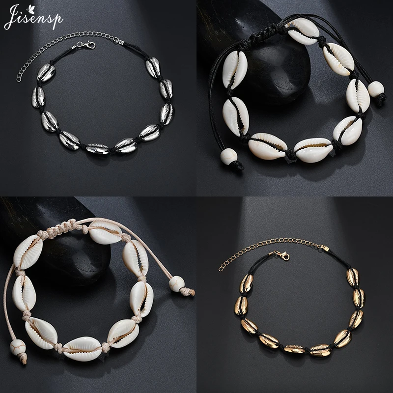 Jisensp Bohemian Style Summer Beach Shells Charm Anklets for Women Girls Ethnic Seashell Rope Anklets Fashion Jewelry Gift Jisensp Bohemian Style Summer Beach Shells Charm Anklets for Women Girls Ethnic Seashell Rope Anklets Fashion Jewelry Gift