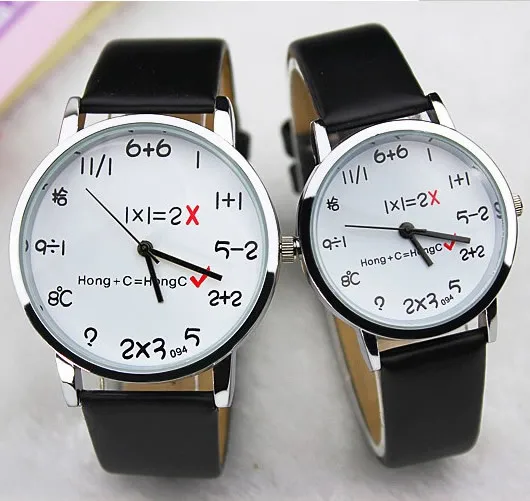 

2pcs Korean student belt fashion watch large dial digital couple watch