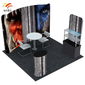 

10ft*7.5ft Curved Trade Show Tension Fabric Exhibition Booth Backwall Display +Display Shelf Rack+Oval Counter