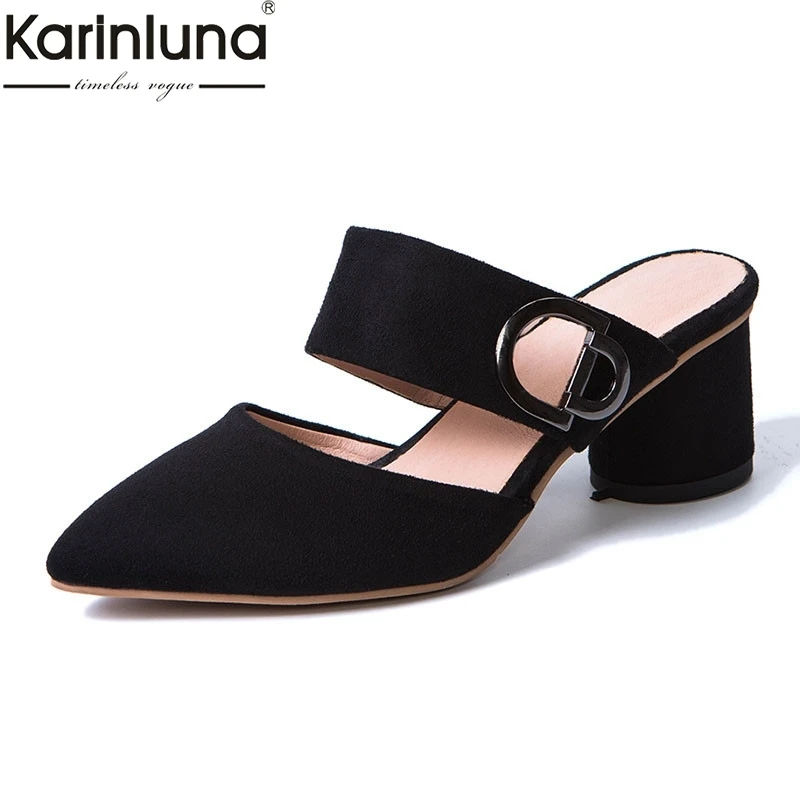 

Brand New Big Size 32-43 Metal Decoration Ladies High Heels Shoes Woman Casual Party Ol Summer Mules Female Shoes