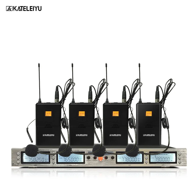 

Professional Microphone 200 Channel Optional Frequency 4-Channel Lavalier Wireless Microphone System Stage Home KTV Microphone