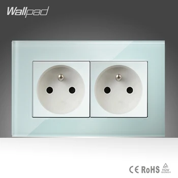 

Double 16A French Socket Wallpad White Crystal Glass 146*86mm Double EU French Standard Wall Socket Free Shipping