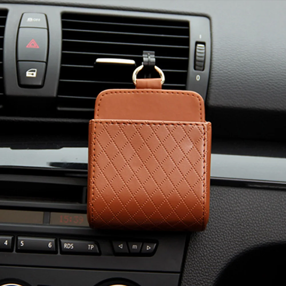 

1 PC Leather 12x9x5cm Car Storage Box Bag Car Hanging Large Storage Box Multi-use Car Organizer Bag Container Cell Phone Holder