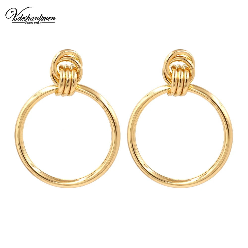 Vodeshanliwen Лидер продаж Для женщин круглый металлический большие серьги Мода чешского Геометрическая себе серьги стержня очарование свадебные украшения