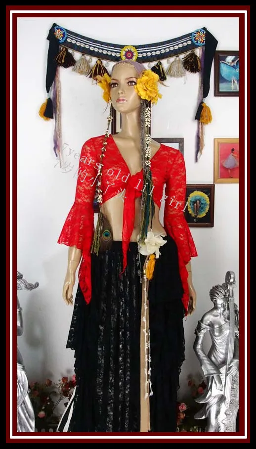 

Lace Belly Dance Top Flamenco Dance Top korea lace Blouse Top with Trumpet Sleeves DI87