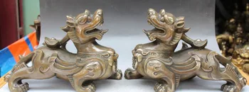 

xd 002039 12" Chinese Bronze Evil spirits Guardian Foo Fu Dog Lion kylin PiXiu Statue Pair