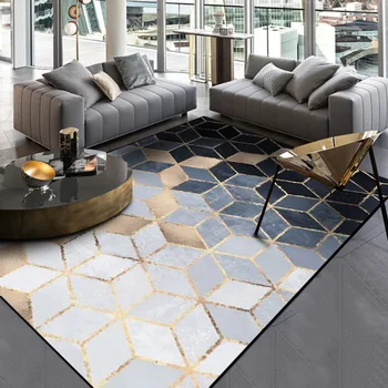 

Fashion modern heavy metal style carpet Golden black diamond pattern mat geometry bedroom Living room non-slip rug custom made