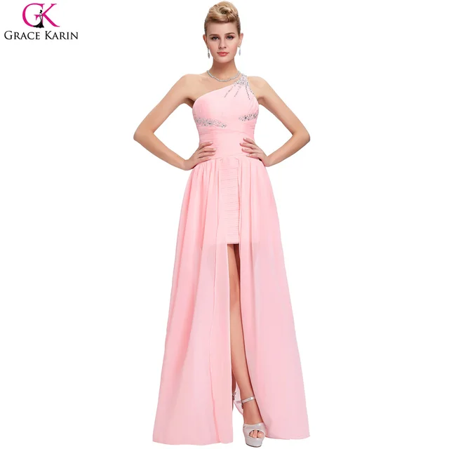 Grace Karin Dress Short Front Long Back High Low One Shoulder Pink Grace Karin Dress Short Front Long Back High Low One Shoulder Pink Peach Prom Dresses