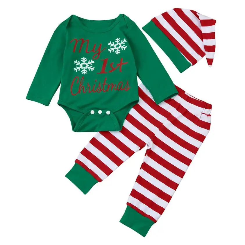 

Infant Clothes My First Christmas Newborn Baby Girls Boys Long Sleeve Romper+Striped Pants Cartoon Baby Cotton Clothing 0-18M gh