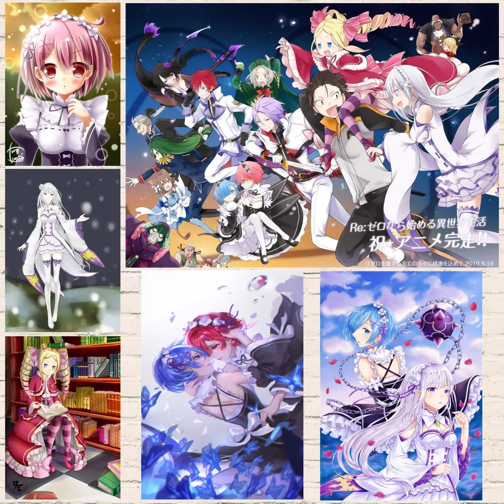 

Re:Life in a different world from zero Poster Wall Scroll Mural Fresco Anime Re: Zero Rem Ram Figure cartoon coated posters