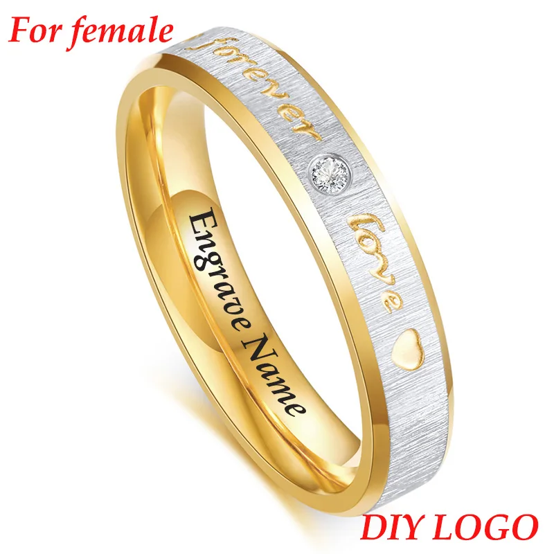 Азиз BEKKAOUI Forever Love обручальное кольцо с фианитами обручальные кольца для пар для женщин и мужчин 316l нержавеющая сталь для влюбленных индивидуальный подарок - Цвет основного камня: Female Engrave Name