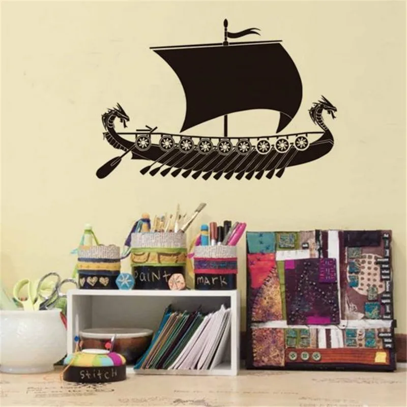 

Viking Ship Drakkar Vinyl Wall Sticker New Fashion Ship Art Decals For Living Room Decoration