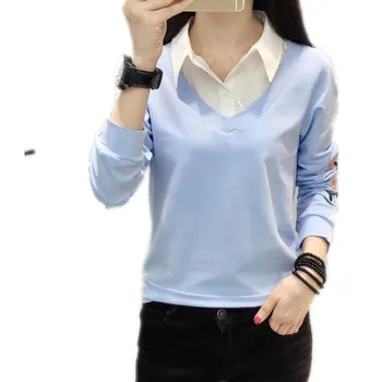 

Women Fake Turn-Down Collar Shirts 2019 Korean Style New Fashion Embroidery Female Short Shirts Casual Long Sleeve ShirtsCQ2834