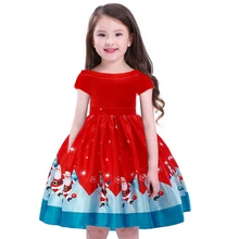Рождественское платье с одним воротником праздничное платье с принтом Санта Клауса для маленьких девочек бальное платье с бантом, забавное праздничное платье, одежда, SD040F