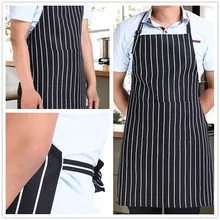 Регулируемый взрослый черный полосатый фартук с нагрудником с 2 карманами шеф-повар, официант Кухня кухонная готовка инструмент