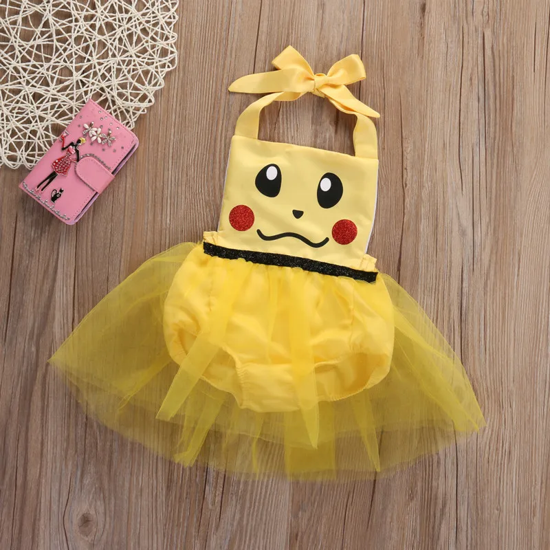 

Christmas Gift Yellow Toddler Newborn Baby Girl Romper Jumpsuit Tulle Pikachu Outfits Sunsuit