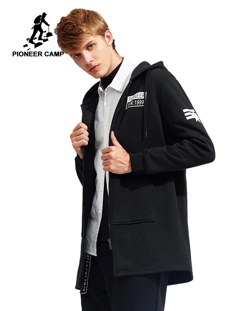 Мужская теплая флисовая куртка Pioneer Camp толстая длинная с капюшоном из 100% хлопка