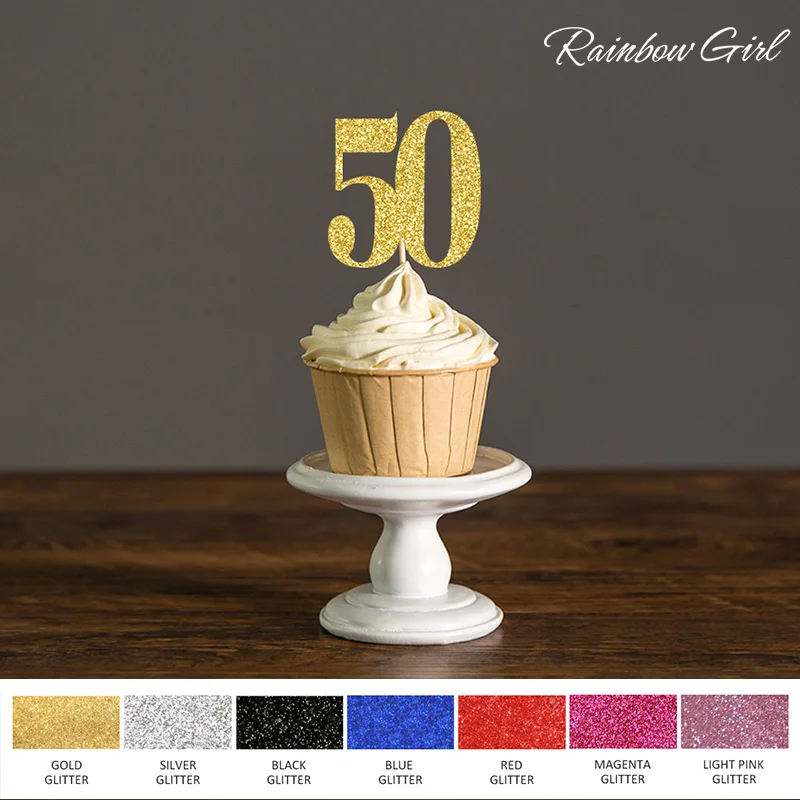 Fifty Birthday Decorations 50 Cupcake Toppers Picks Black Gold