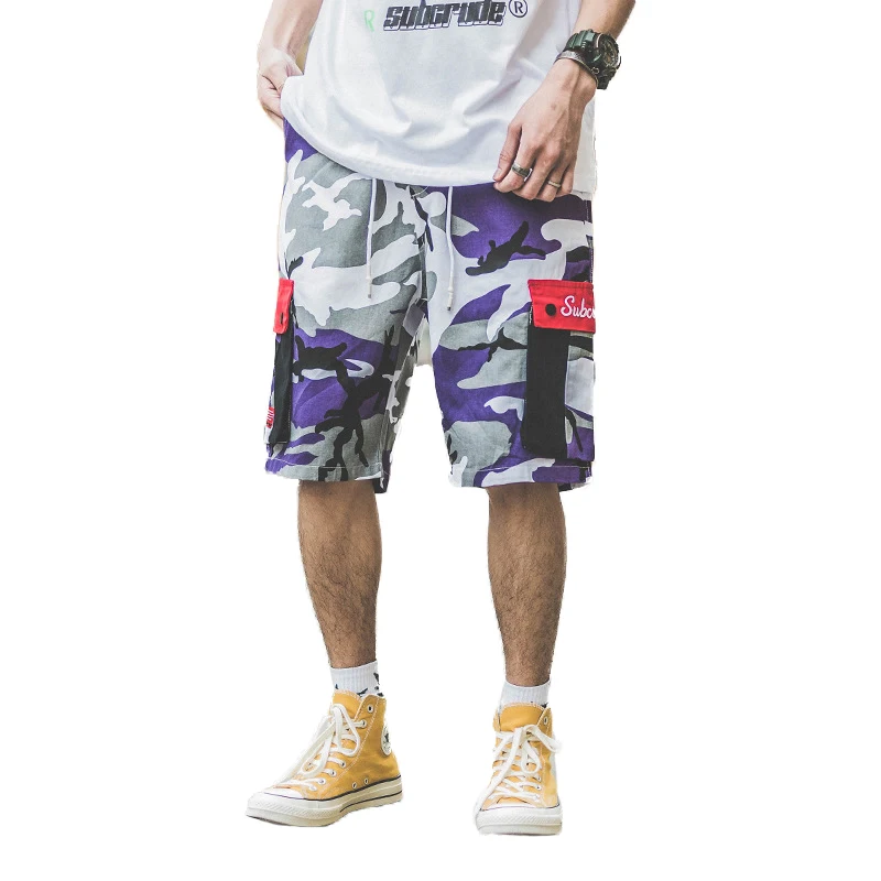 

ABOORUN Men's Hip Hop Cargo Shorts Camou Printed Shorts Big Pockets Summer Shorts for Male R478