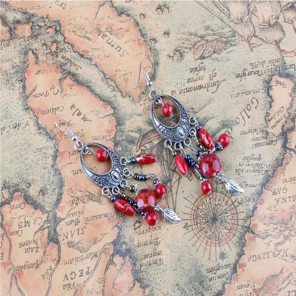Fashion Bohemian Tassel Beads Fish Hook Drop Chandelier Tribe Earring Women Girls Ethnic Jewelry