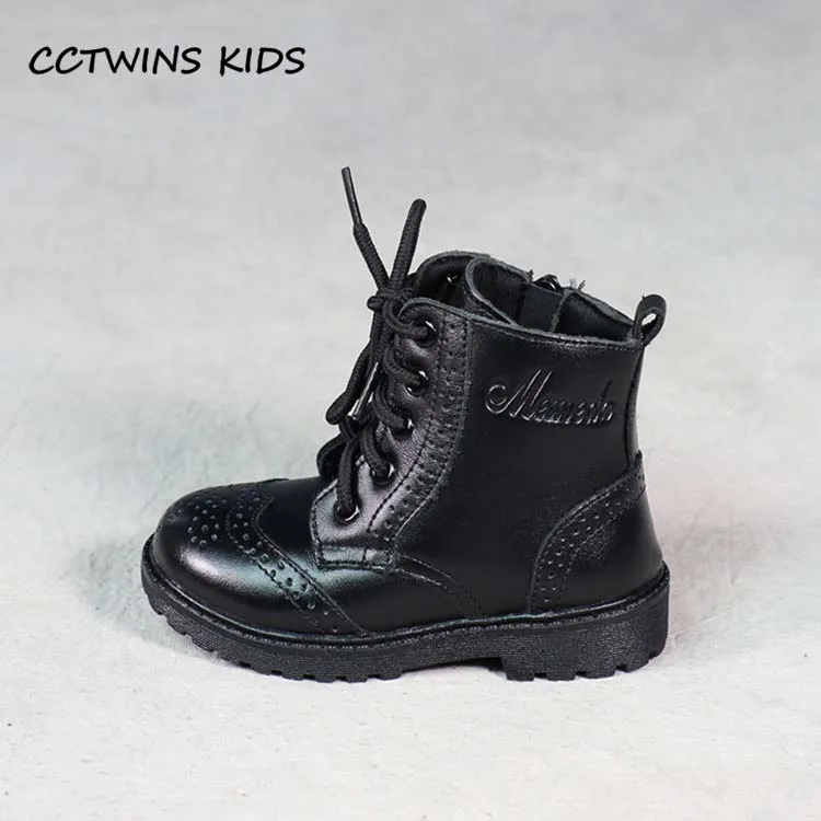 CCTWINS KIDS/Коллекция года; Ботинки martin из натуральной кожи для маленьких девочек и мальчиков на шнуровке; Детские Модные кожаные ботинки черного цвета; C1110 - Цвет: Black Real Leather