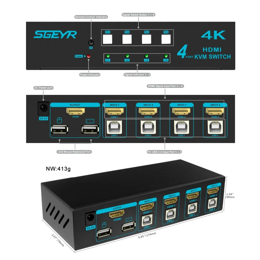 SGEYR 2 Port USB HDMI KVM Switch Switcher for Dual Monitor 4 port HDMI USB KVM Switch support 4Kx2K Keyboard Mouse hdmi switch SGEYR 2 Port USB HDMI KVM Switch Switcher for Dual Monitor 4 port HDMI USB KVM Switch support 4Kx2K Keyboard Mouse hdmi switch