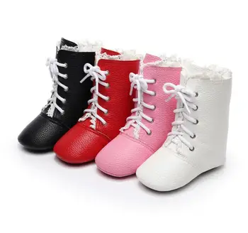 

Solid lace PU Leather Casual Baby Girls high top Shoes lace up infant toddler boot first walker Anti-Slip Booties