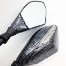 For Motorcycle Cruiser Chopper Carbon Motorcycle Integrated LED Turn Signals Side Mirrors