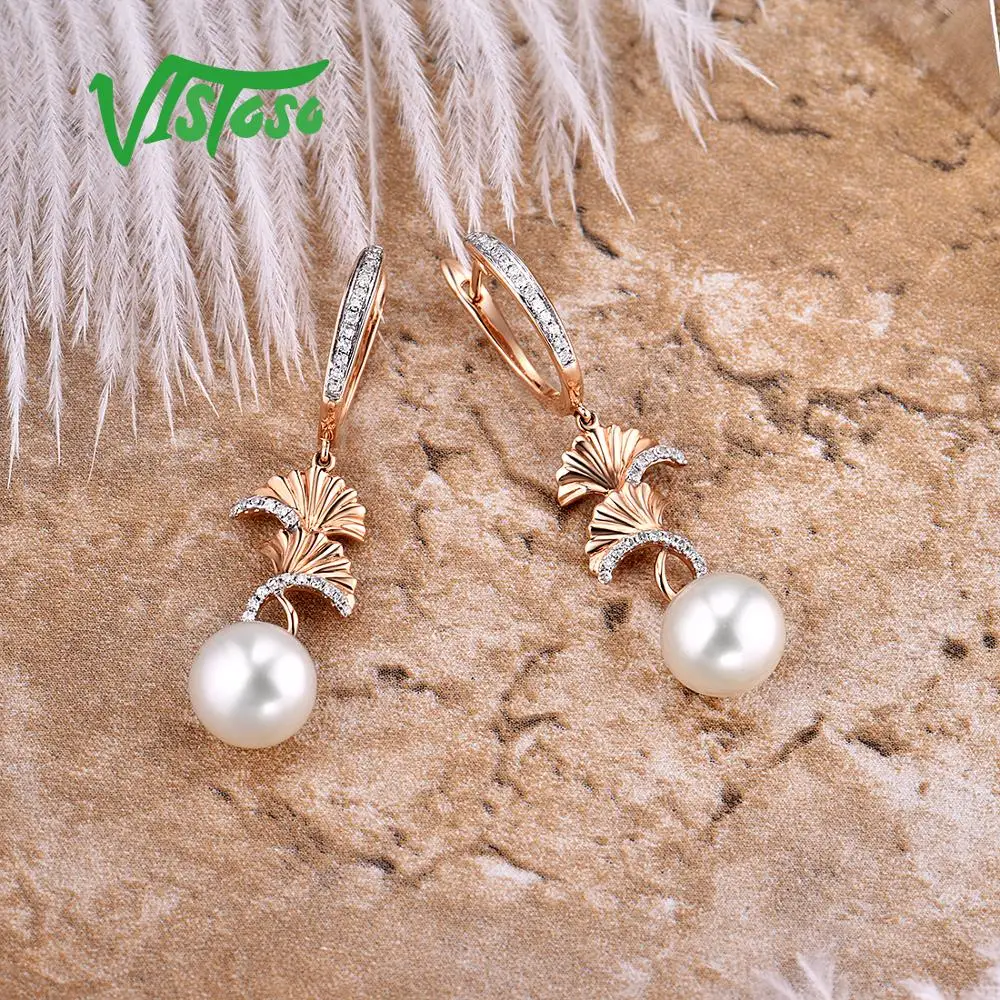 VISTOSO Pure 14 K 585 розовое золото сверкающие бриллианты элегантные пресноводные