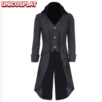 

Steampunk Black Long Trench Cosplay Costume Men Wasitcoat Party Suit Halloween Uniform