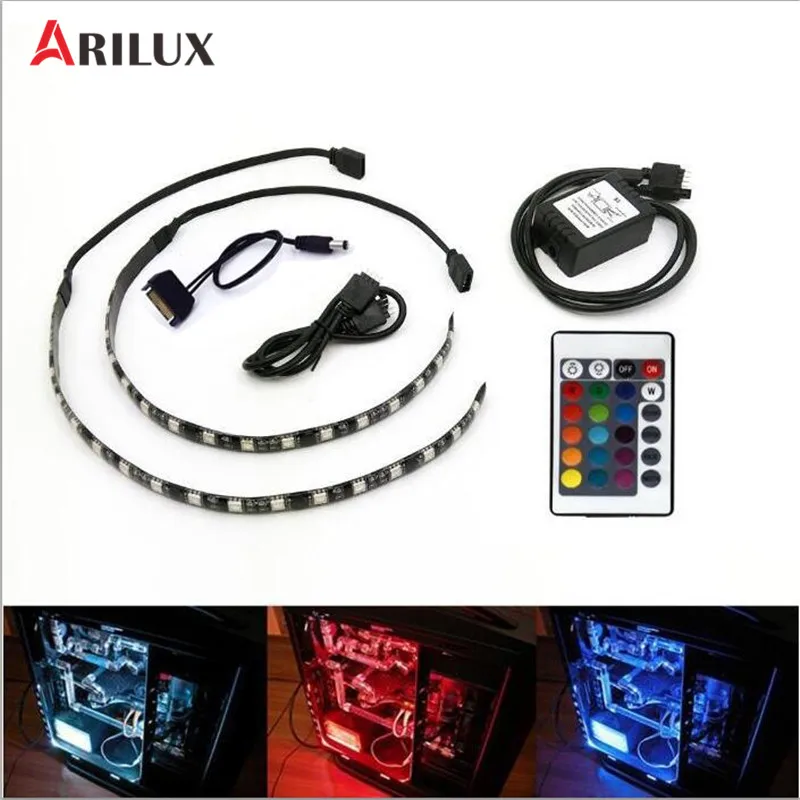 

ARILUX 2PCS 30CM RGB LED Strip Light 5050SMD with 24keys IR Remote Control DC12V for PC Computer