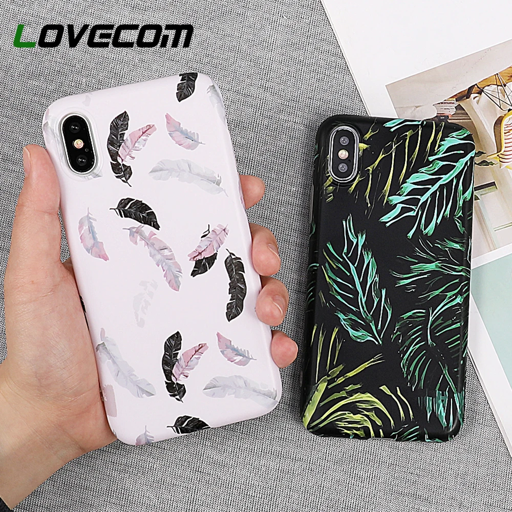 

LOVECOM Matte Retro Feather Cases For iPhone X XS Max XR 6 6S 7 8 Plus Full Body Painting Soft IMD Phone Back Cover Coque Gift