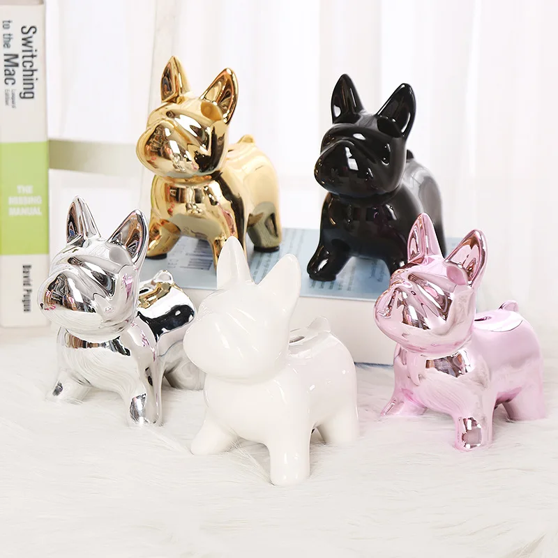 European Ceramic Crafts Bulldog Piggy Bank Home Decor Cute Piggy Bank Ornaments Creative Bulldog Money Box