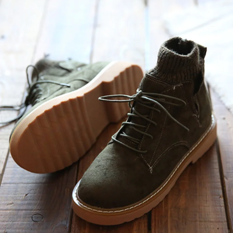 

2019 New Autumn Winter knitted sock boots Lace Up Shoes Women Heels Women's Boots and Martins Boots women shoes