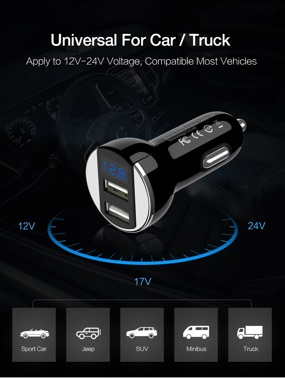 Цифровое автомобильное зарядное устройство RAXFLY с двумя usb-портами для samsung Galaxy S8 S9, быстрая умная USB зарядка для iPhone 6, 7, 8 Plus, X, XS, Max, XR Plus