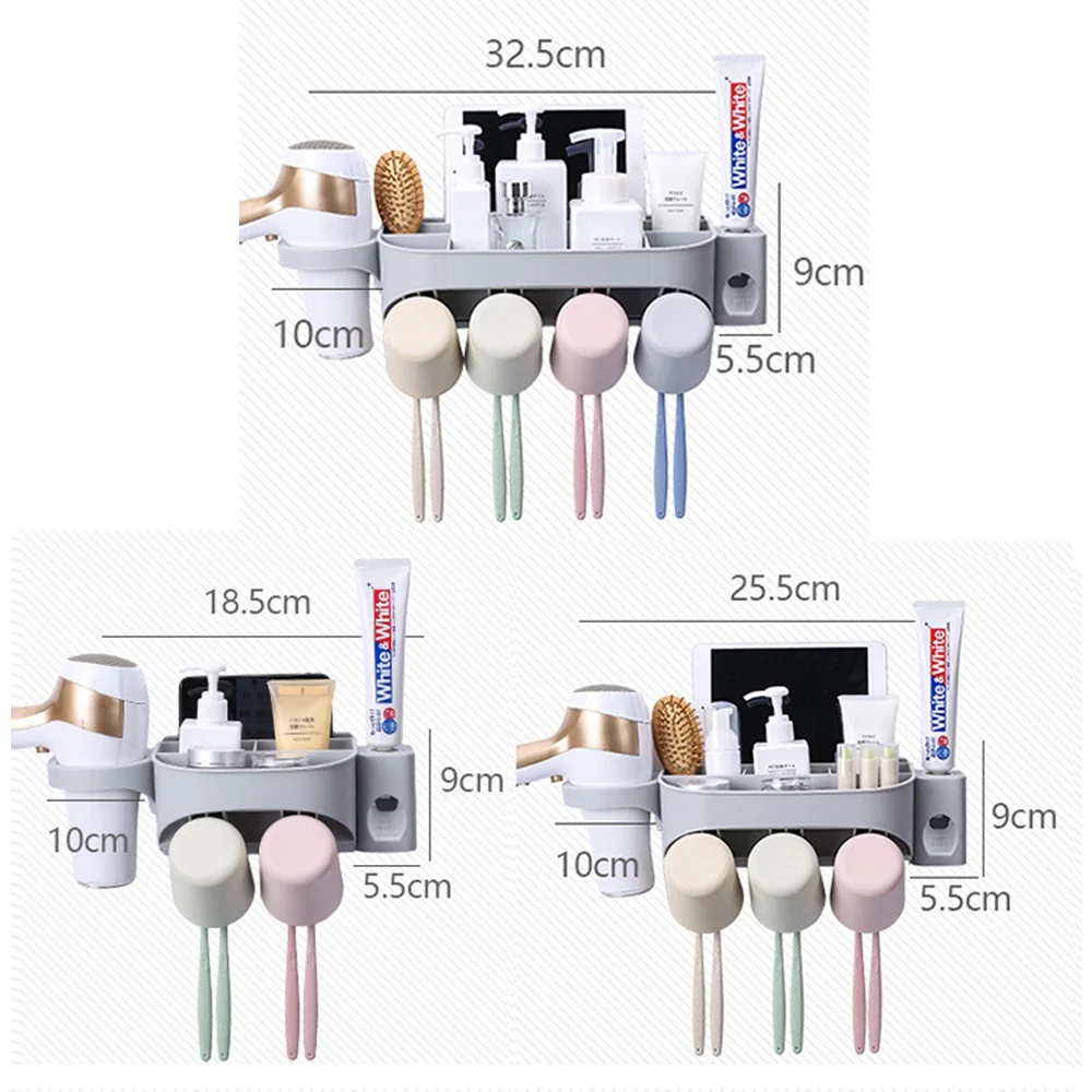 1 مجموعة الإبداعية الحمام التخزين المنظم كسول التلقائي معجون الأسنان موزع 8 فرشاة الأسنان حامل مجفف الشعر حامل حمام رفوف